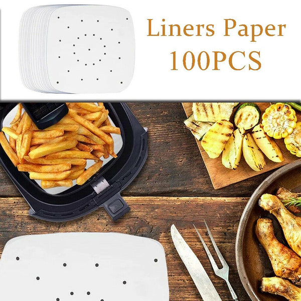 100Pcs Perforated Bamboo Steamer Square Liners Non-Stick Paper Pad For Air Fryer