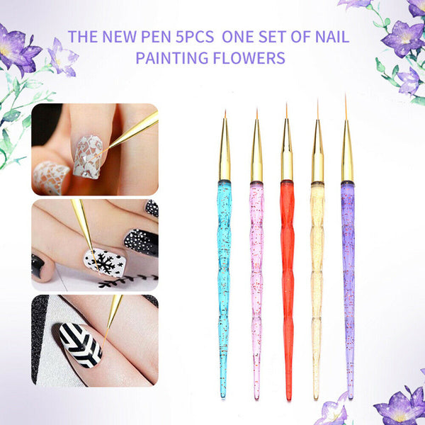 5Pcs Unicorn Nail Art Brushes Crystal Sable Detailer Thin Liner Dotting Tool