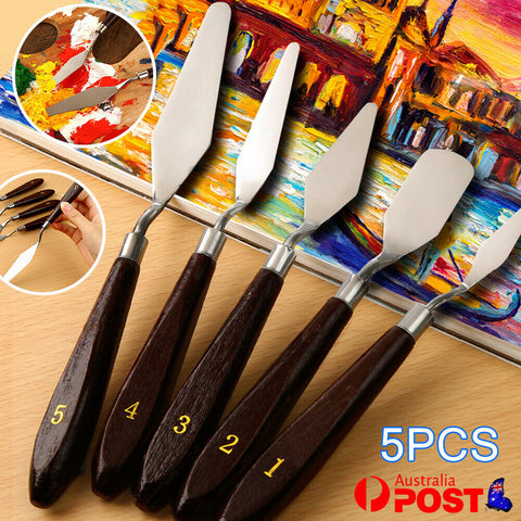 5Pcs Stainless Steel Artist Oil Painting Palette Knife Spatula Paint Tools Set