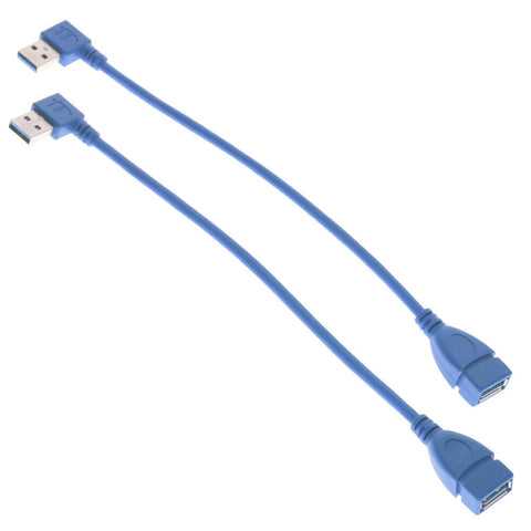 2pcs 90 Degree Left+Right Angle USB 3.0 Type A Male to Female Extension Cable