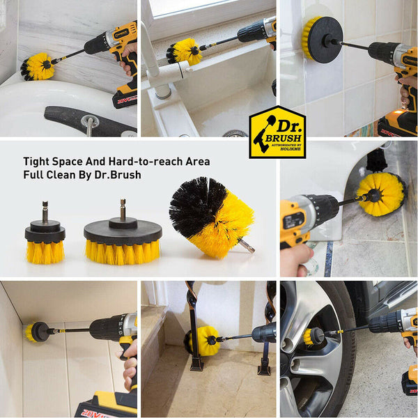 3Pcs Scrubbing Brush Set Electric Power Drill Cleaning Attachment Bathtub Toilet