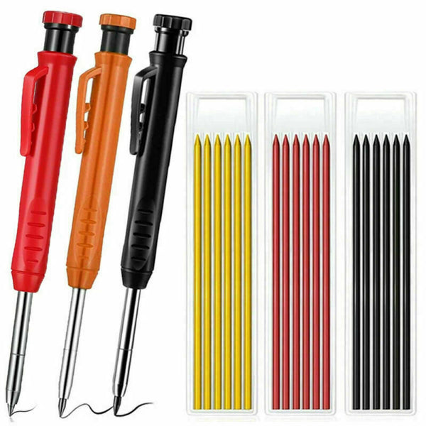 Solid Carpenter Pencil Set with Refill Leads Woodworking Deep Hole Pencils AU