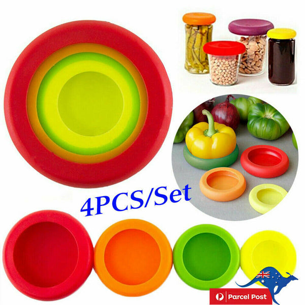 4Pcs Reusable Flexible Silicone Kitchen Craft Food Fruit Vegetable Storage Cover