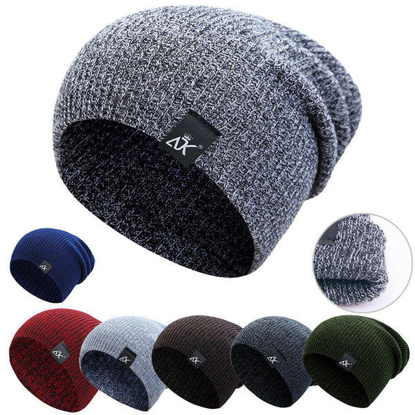 Mens Womens Warm Wool Knit Baggy Beanie Winter Hat Ski Slouchy Chic Knitted Caps