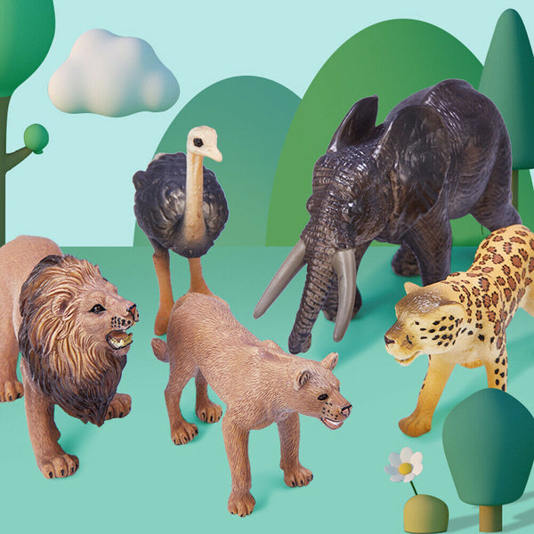 WENNO 5PCS Kids Plastic Figures African Animals Lion Elepheant Ostrich Toys Gift