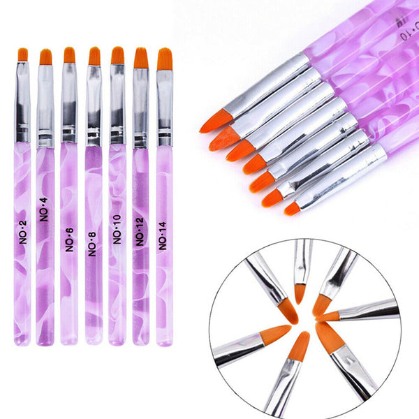 7pcs Round Tip UV Gel Nail Brush Size #2-#14 Base Sculpture Painting 3018