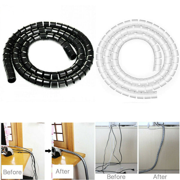 10/ 28mm Spiral Cable Tidy Wrap Management Storage Organizer 2M for TV Computer