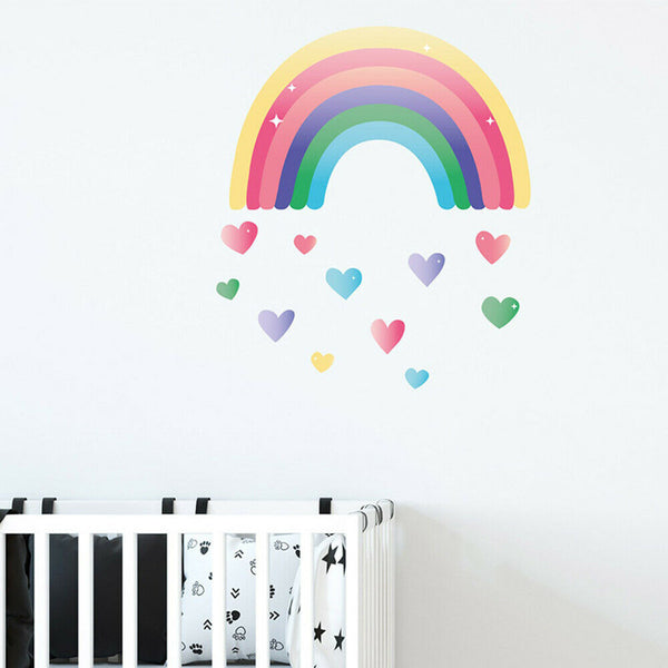 Cute Rainbow Love Heart Removable Wall Stickers Nursery Room Decor DIY AU