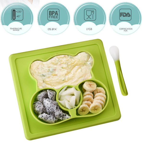 Silicone Plate Mat Suction Table Toddler Placemat Baby Food Tray Divided Bowl