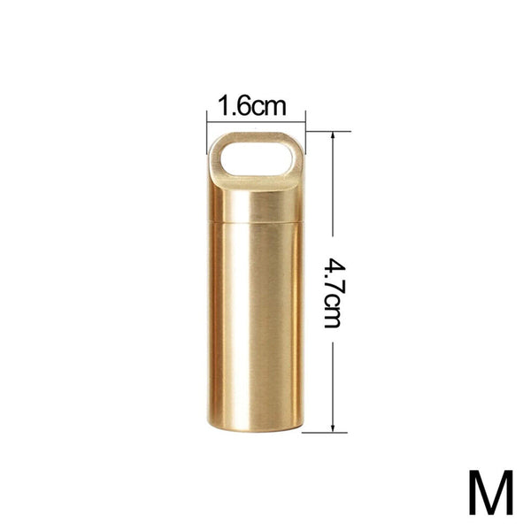 Pill Box Case Bottle Brass Container Waterproof Keyring Medicine Capsule Holder