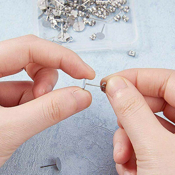 200/400PCS Earring Stud Posts Pads Nut Backs Silvery Surgical Steel DIY Craft