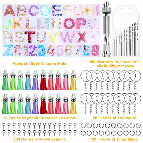 172pcs Epoxy Resin Molds Casting Letter Alphabet Number Silicone Mould Craft Kit