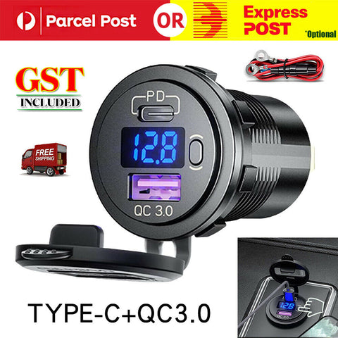 12V 24V Type-C PD+USB Charger Socket Adapter Power Outlet For Car Motorcycle A+