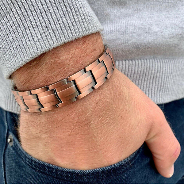 Men Red Copper Double Strong Magnetic Therapy Bracelet for Arthritis Pain Relief