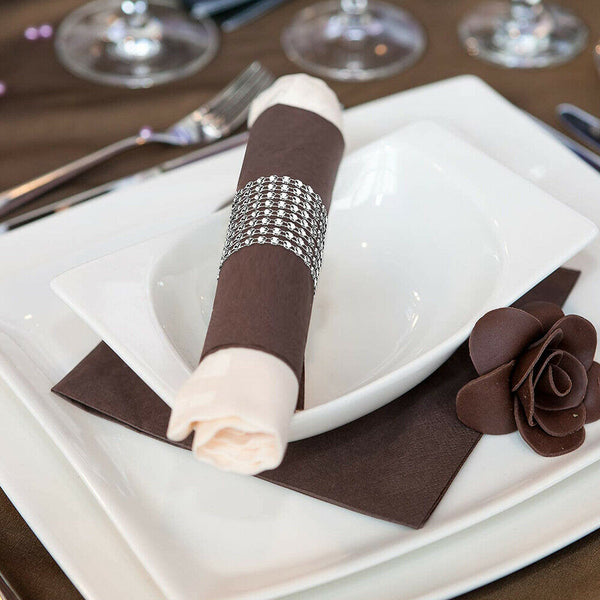 50Pcs Wedding Party Mesh Wrap Napkin Rings Rhinestone Banquet Chair Decoration