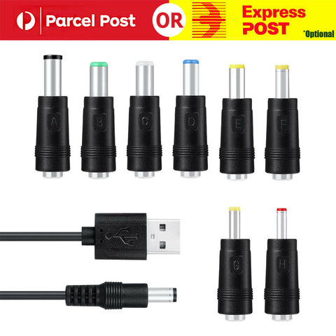 Universal Power Cable USB to DC 5.5 * 2.1mm Jack 5V Charging Cord 8 in 1 AU