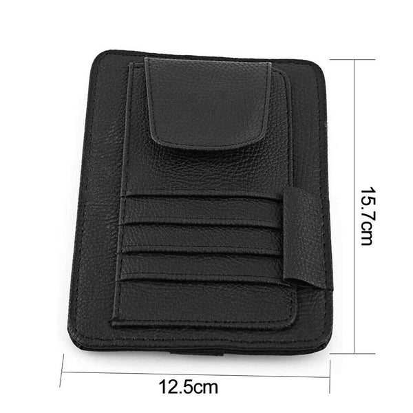 Sun Visor Organizer Sunglasses Holder Card Storage PU Leather Pouch Car Black