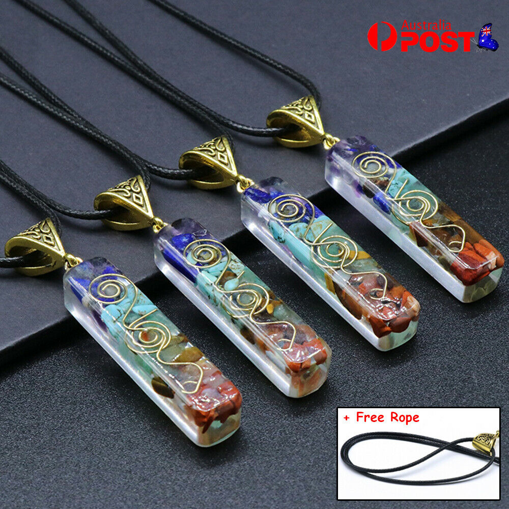 Chakra Crystal 7 Stone Necklace Reiki Yoga Orgone Pendant Healing