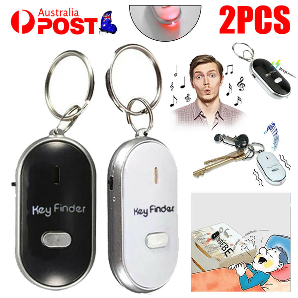 2PCS Black/White Whistle Key Finder Wireless Beep LED Locator Anti-Lost Trackers