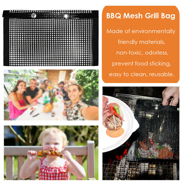 BBQ Grill Grid Bag Non-Stick Mesh Barbeque Reusable Grilling Baking Net Outdoor