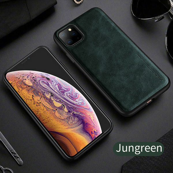 For iPhone 11 Pro Max Back Case Genuine Leather Bumper Cover