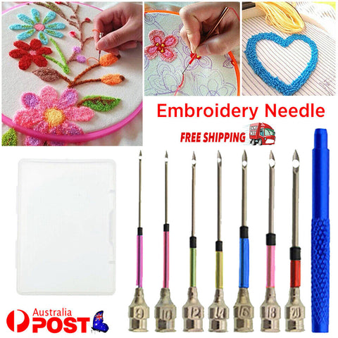 7Pcs Metal Embroidery Stitching Punch Needle Handmade Sewing Tool Set W/Tube