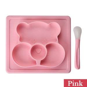 Silicone Plate Mat Suction Table Toddler Placemat Baby Food Tray Divided Bowl