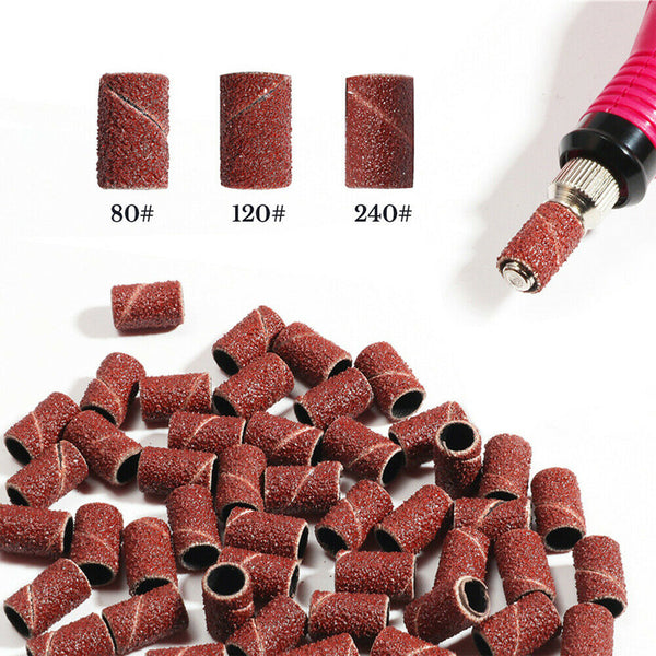 100PCS Nail Sanding Bands 80 120 240 for Electric Drill Machines Filing Bits