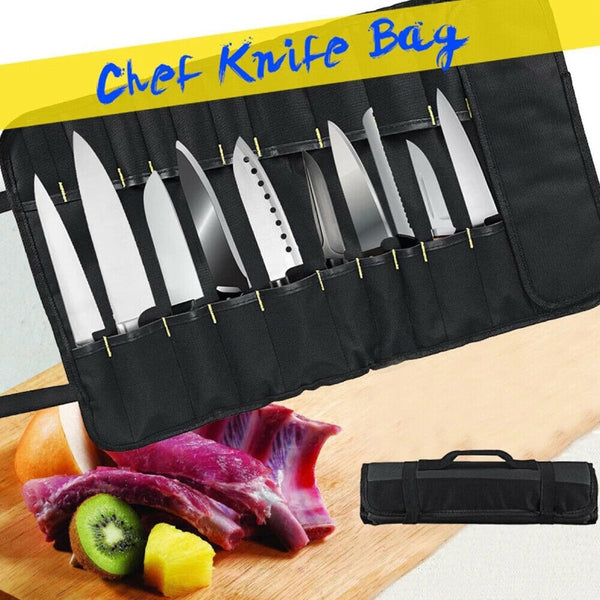 22 Slot Chef Knife Bag Carry Case Roll With Handles Kitchen Portable Storage Bag