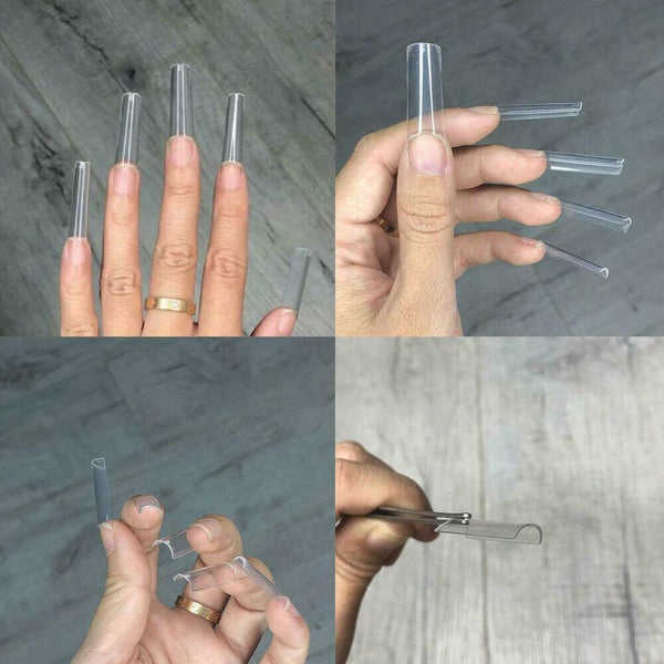 500Pcs Fake French Nail Tips Clear Natural Long False Pointy Art Gel Patches AU