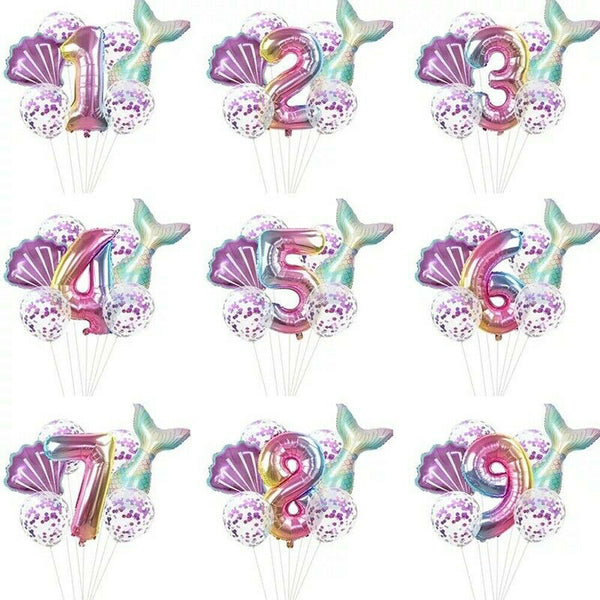 Little Mermaid Party Decorations Foil Balloons Rainbow 1st 2nd 3rd 4th Birthday