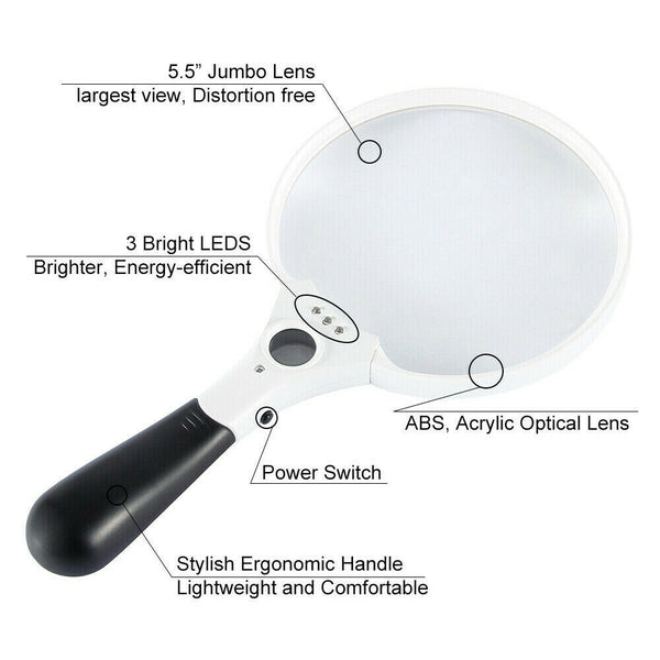 25Times Magnifier Extra Large Handheld Reading Magnifying Glass with 3LED Lights