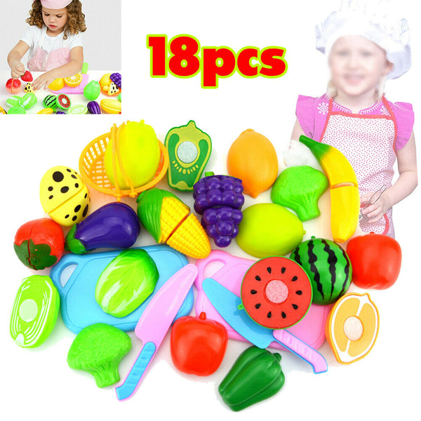 Kids Pretend Role Play Kitchen Fruit Vegetable Food Toy Cutting Set Child Gift