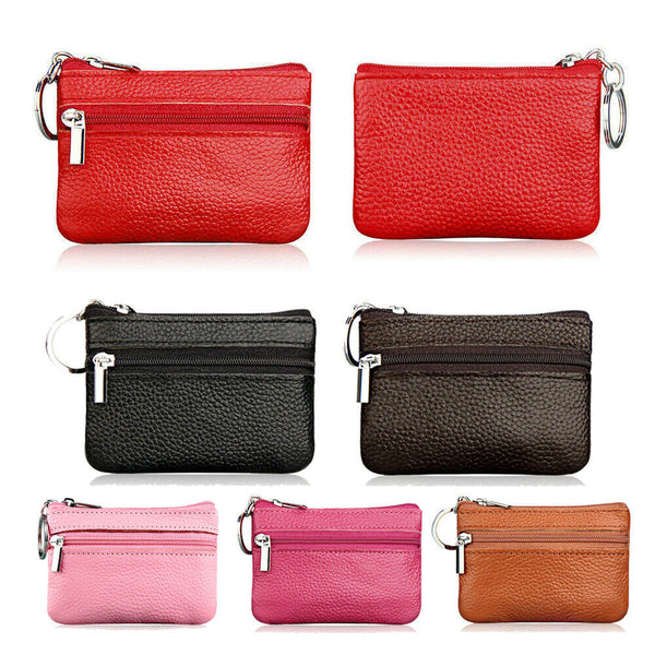 Women Leather Coin Card Key Ring Wallet Pouch Mini Purse Zip Up Small Change Bag