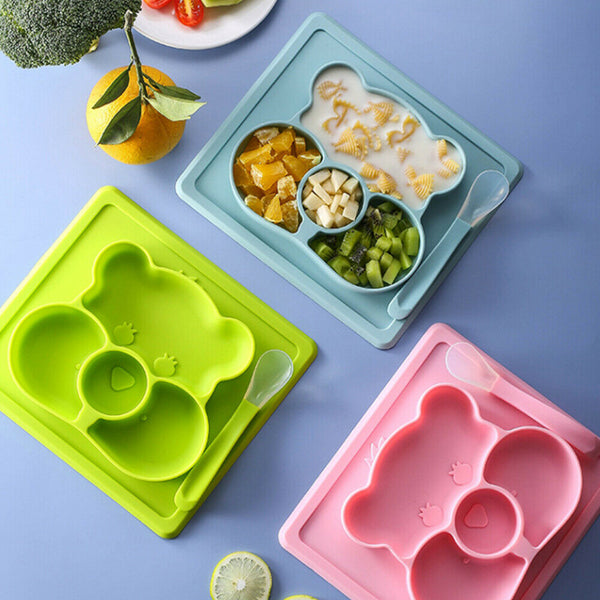 Silicone Plate Mat Suction Table Toddler Placemat Baby Food Tray Divided Bowl