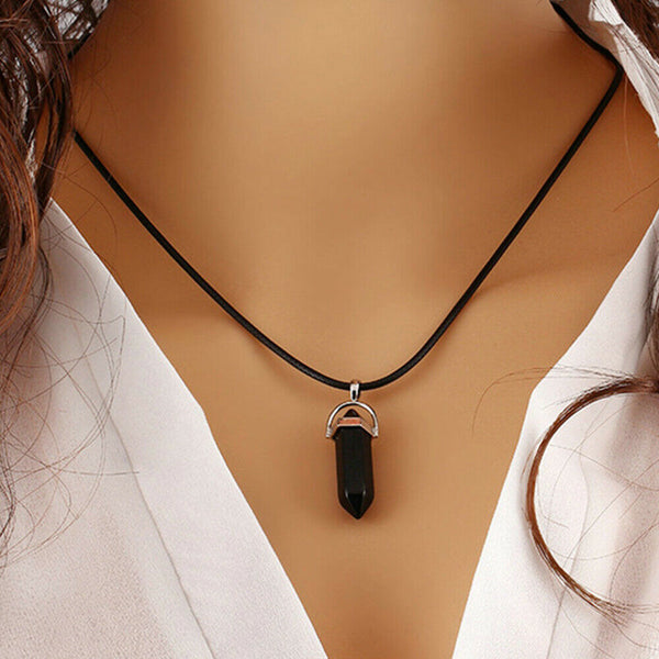 Natural Crystal Quartz Point Hexagonal Healing Pendant Chakra Necklace Gemstone