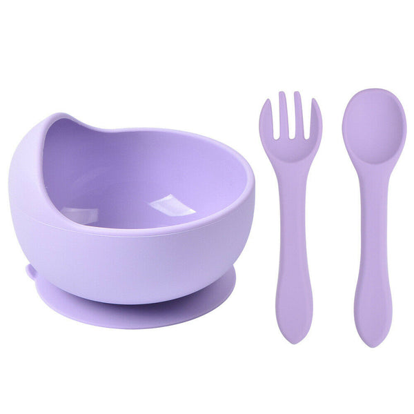 Silicone Suction Bowl With Spoons Set Non-slip For Baby Children Toddler Feeding