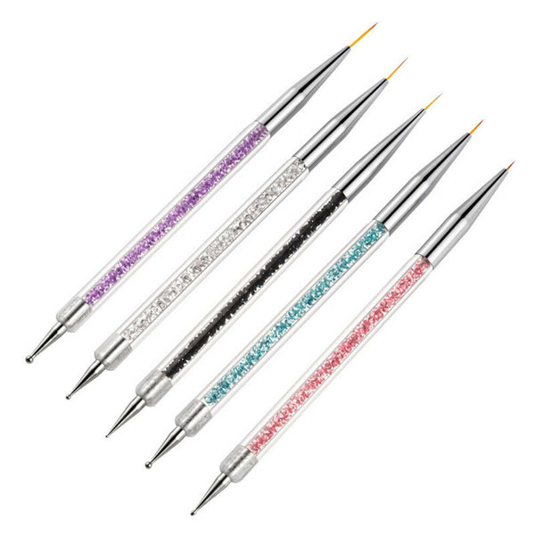 AU 5 Nail Art Liner Brushes Dual-ended Fine Line 3D Drawing Dotting Brush Set