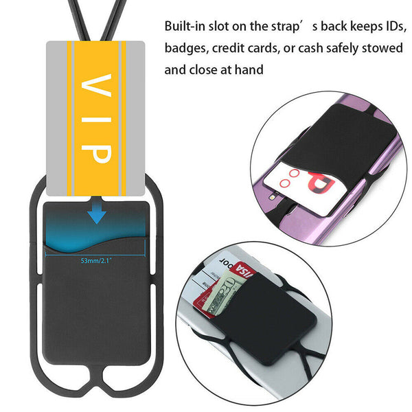 Neck Lanyard Strap Cell Phone ID Card Holder Fits 4"-6.2" Universal Silicone