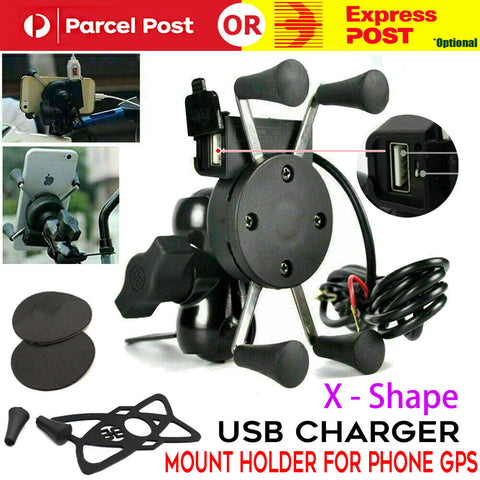 Universal X Shape Motorcycle Bike Car Mount Cellphone Holder USB Charger For GPS