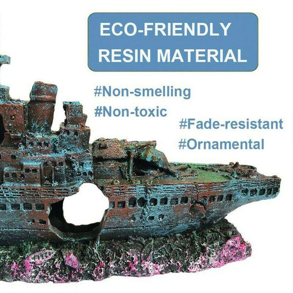 Aquarium Shipwreck Ship Fish Tank Resin Sunken Ship Fishing Hiding Pot Decor