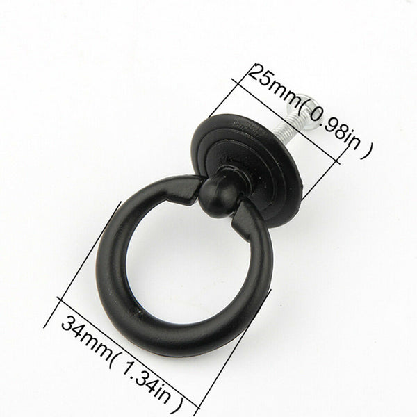 8pcs Black Ring Pull Handle Cabinet Knob Drawer Dresser Cupboard Drop Zinc Alloy