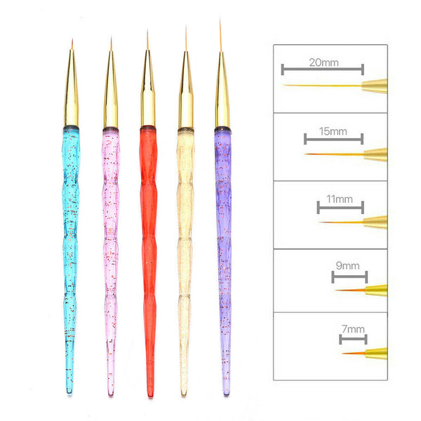 5Pcs Unicorn Nail Art Brushes Crystal Sable Detailer Thin Liner Dotting Tool