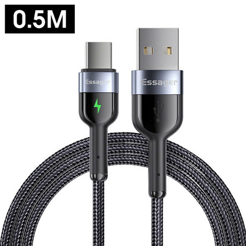 USB C Type-C CableGreen LEDFast ChargingData SyncNylon 3A Quick Charge Cable