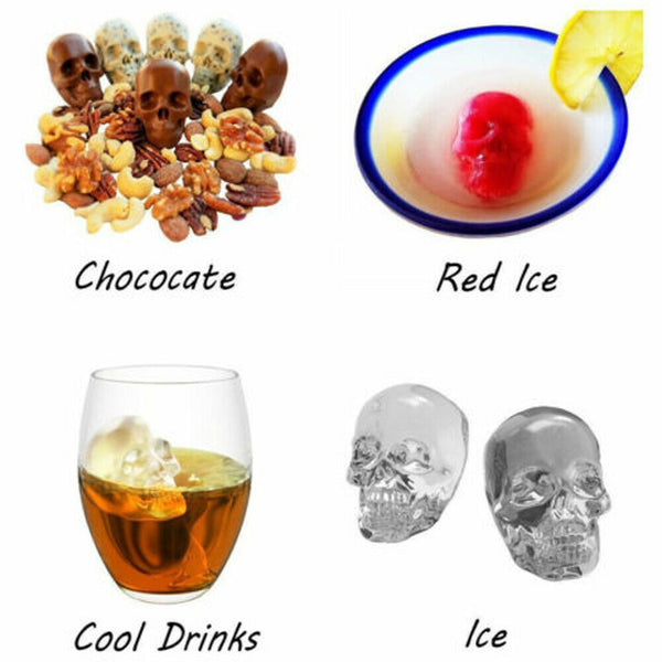 Whiskey Silicone Ice Cube 3D Skull Brick Maker Mold Mould Halloween Party Tray