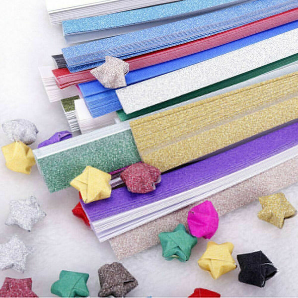 200X DIY Origami Lucky Wish Star Paper Strips Glows Glitter Craft Gift Manual