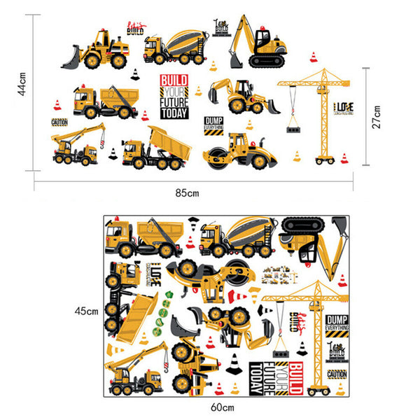 Removable Stickers Kids Boys Construction Vehicles Builders Wall Decor DIY AU