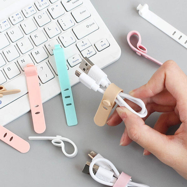 10pcs Silicone Organiser Tie Cable Earphone Cord Clip Holder Headphone Winder