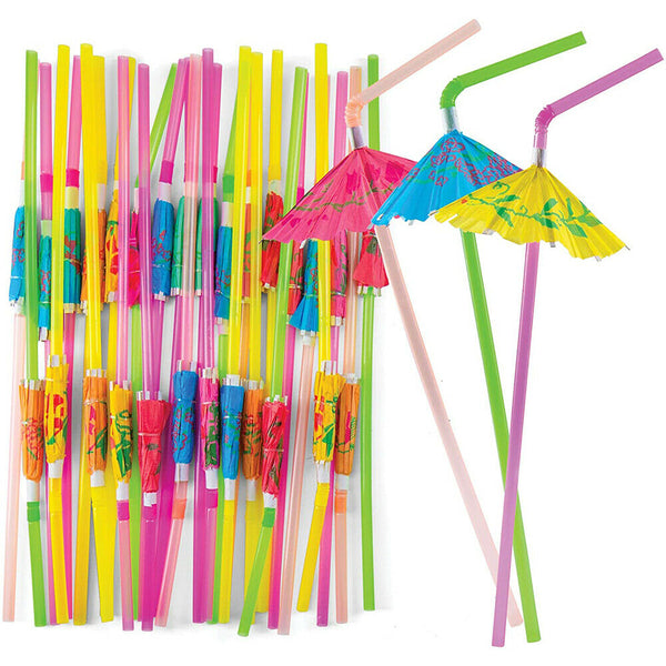 Cocktail Umbrella Drinking Straws Parasol Tropical Party Club Beverage Straws