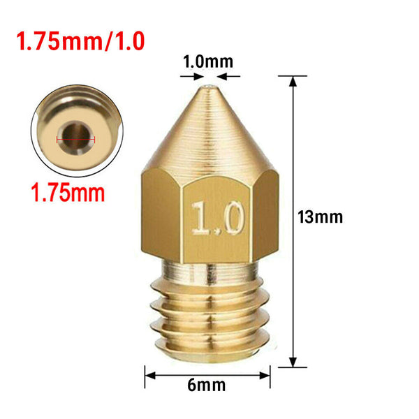 5PCS 3D Printer 1.75mm MK8 Extruder Nozzle Head For Ender 3 Pro CR10 0.2-1.0mm